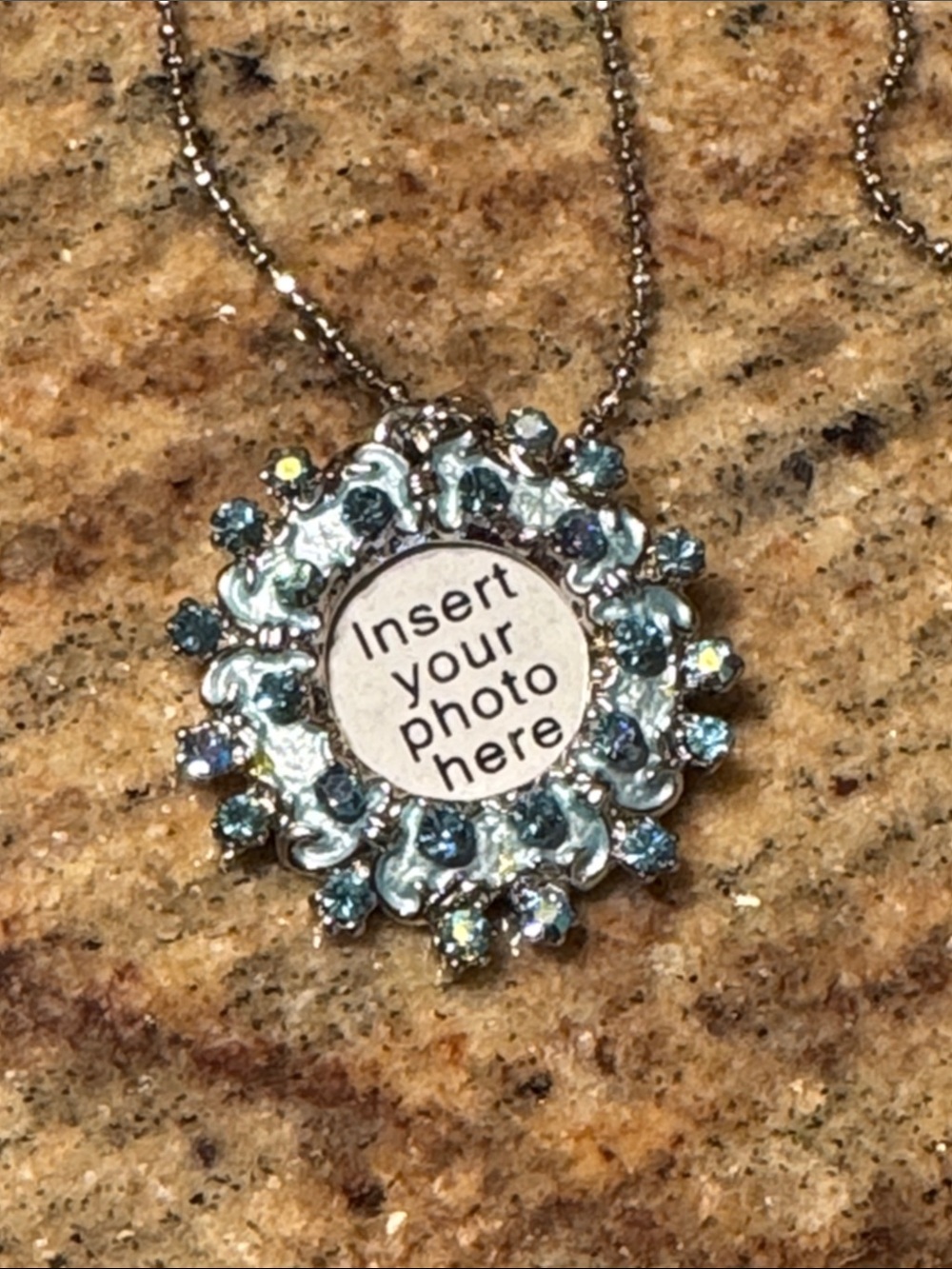 Cookie Lee Blue Crystal Photo Locket Necklace - Women’s Pendant